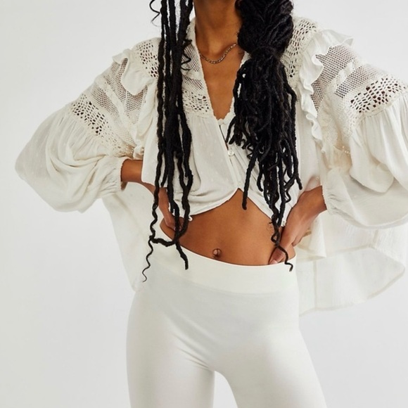 NWOT Free People Veronica Crochet Oversized Dot Ruffles Romantic Blouse Top - Picture 12 of 15